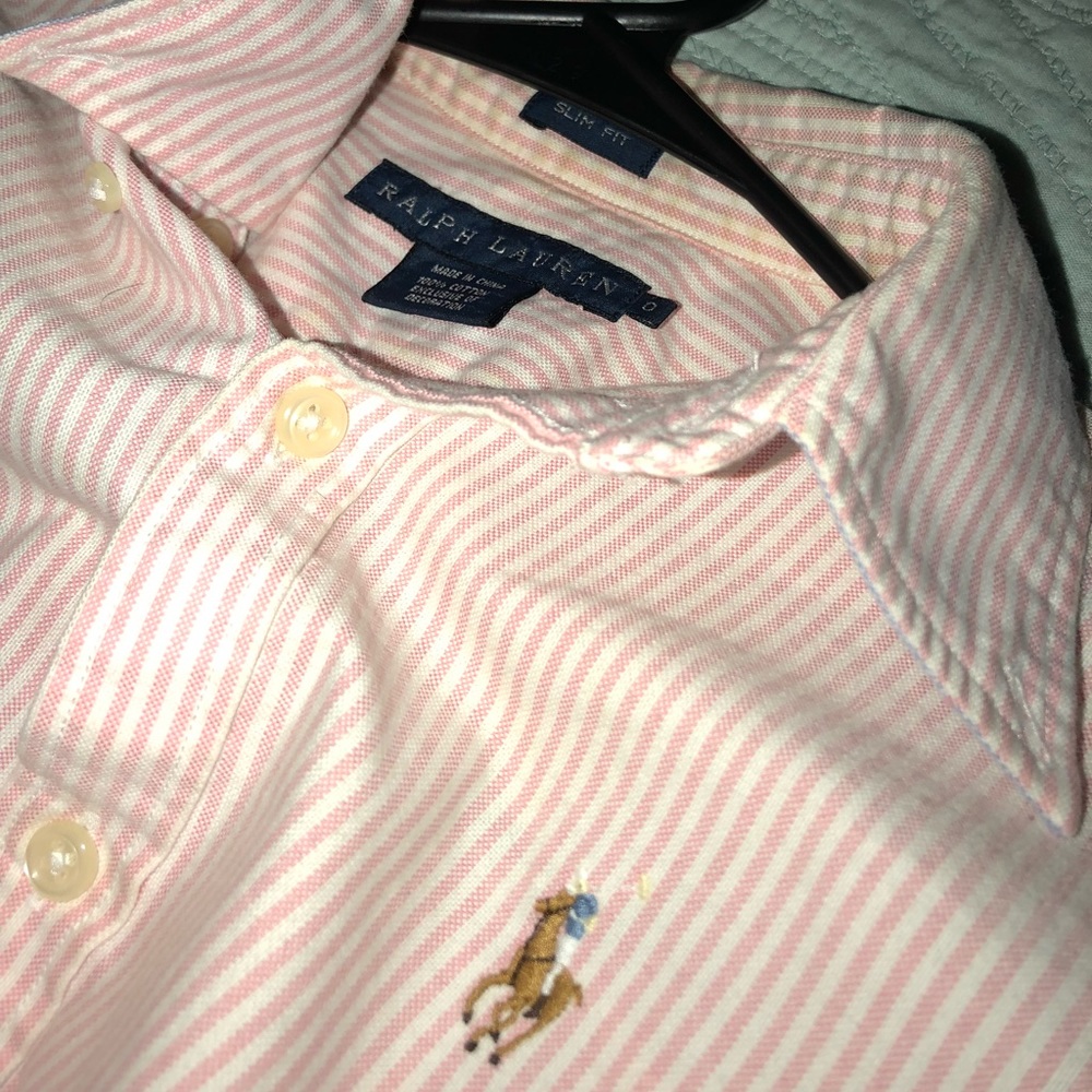Pink button up top slim fit!